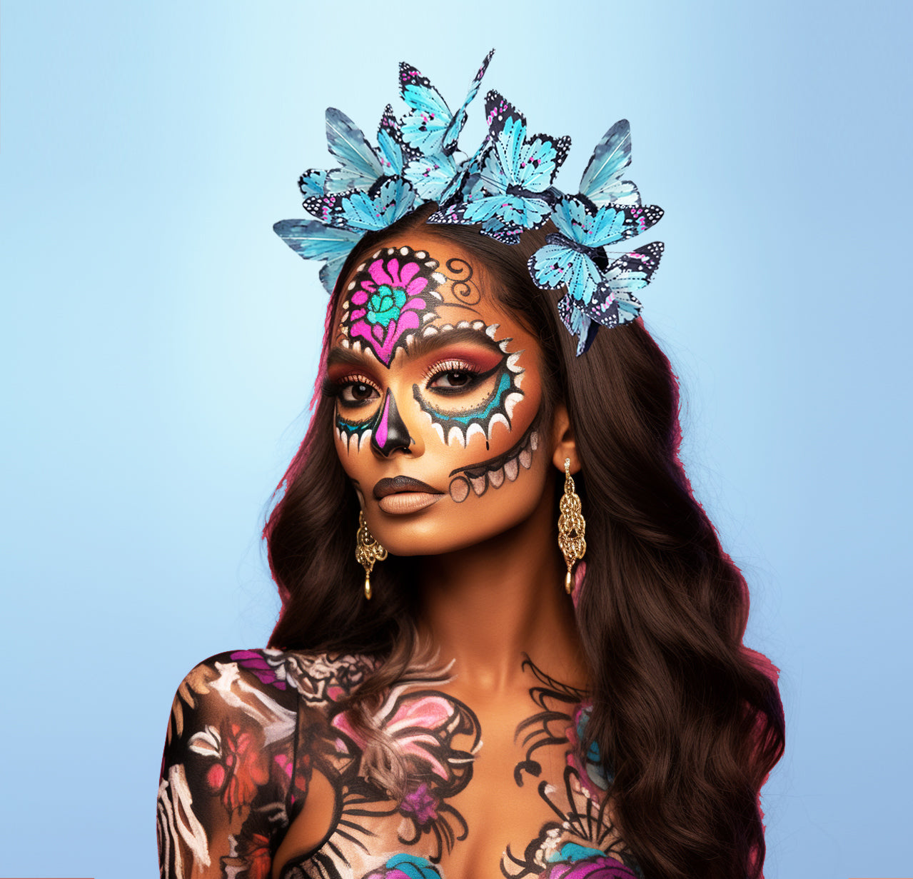 Day of the Dead Aqua Butterfly Crown