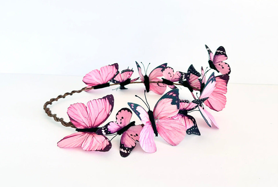 Pink Velvet Butterfly Crown